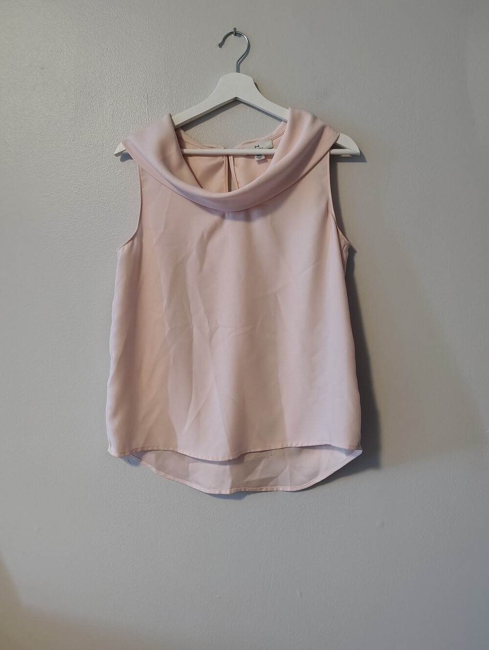 Halston Light Pink Lightweight High Low Cowl Blouse